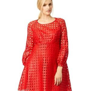 Eva Franco Red Long Sleeve Eyelet A-Line Dress